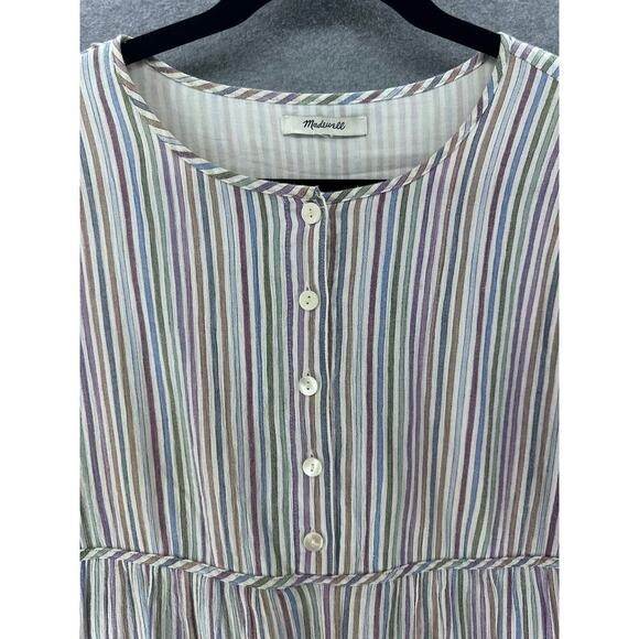 Madewell Womens sz M Striped Crewneck Button-Front Tiered Mini Dress 100% Cotton - Picture 5 of 10